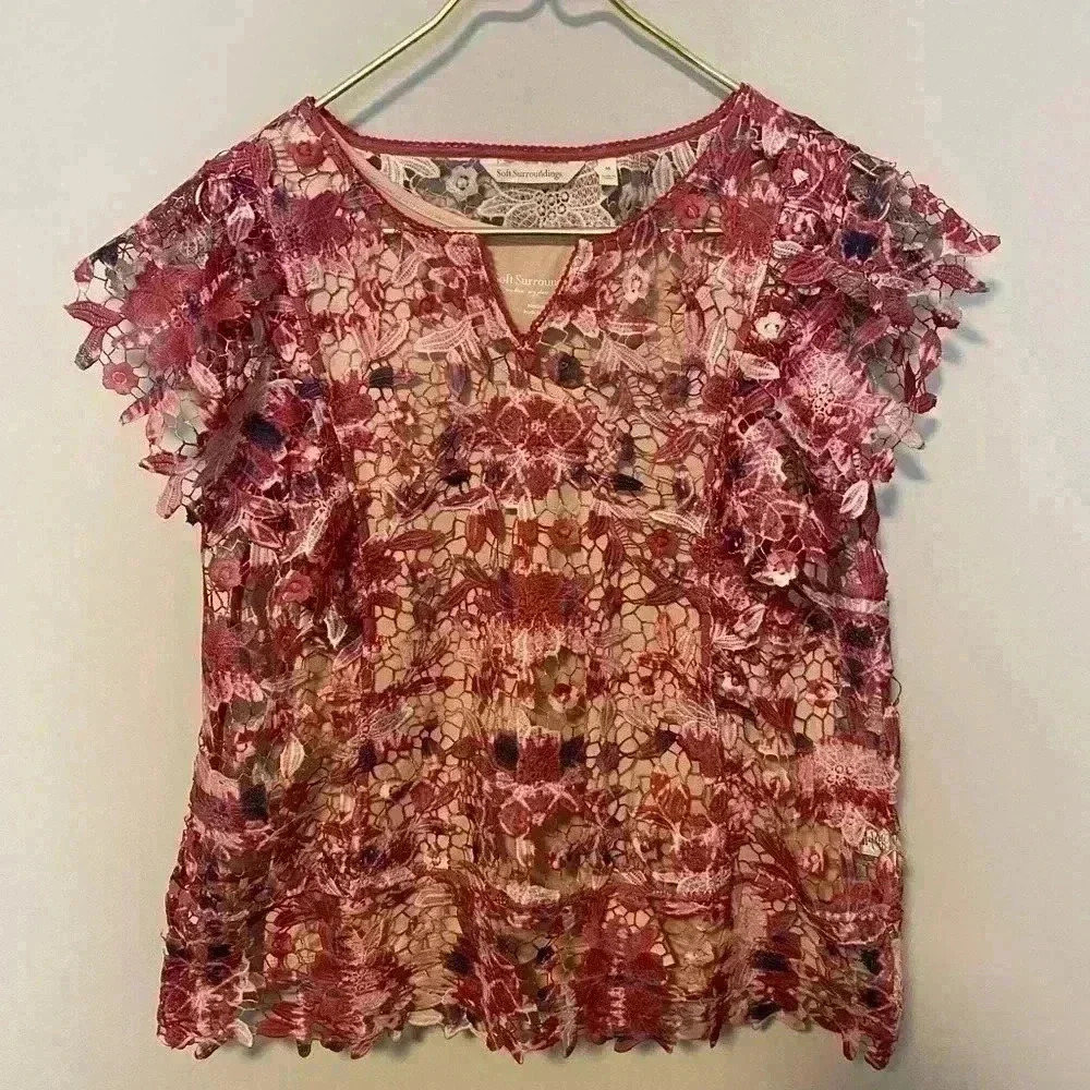 Soft Surroundings Lace Top With Cami Size M
